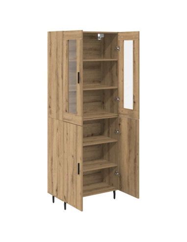 Credenza 2 pcs Rovere artigianale Legno Stratificato e Vetro