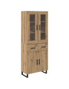 Credenza 2 pcs Rovere artigianale Legno Stratificato e Vetro 2
