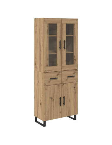 Credenza 2 pcs Rovere artigianale Legno Stratificato e Vetro