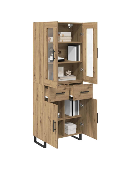 Credenza 2 pcs Rovere artigianale Legno Stratificato e Vetro