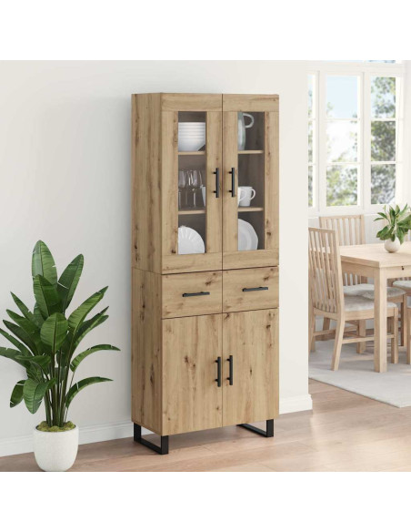 Credenza 2 pcs Rovere artigianale Legno Stratificato e Vetro