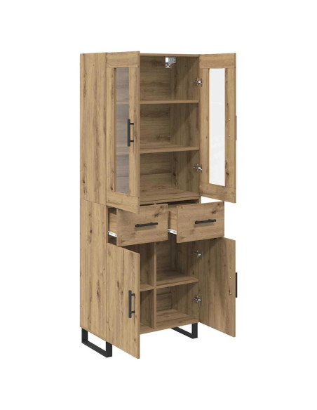 Credenza 2 pcs Rovere artigianale Legno Stratificato e Vetro