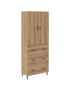 Credenza 2 pcs Rovere artigianale Legno Stratificato e Vetro 2