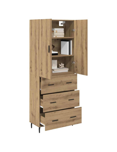 Credenza 2 pcs Rovere artigianale Legno Stratificato e Vetro