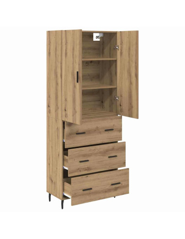 Credenza 2 pcs Rovere artigianale Legno Stratificato e Vetro