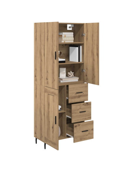 Credenza 2 pcs Rovere artigianale Legno Stratificato e Vetro