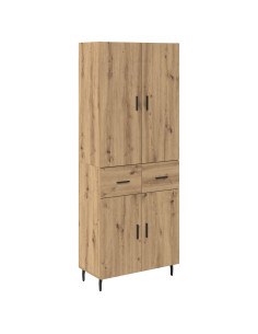 Credenza 2 pcs Rovere artigianale Legno Stratificato e Vetro 2