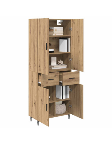 Credenza 2 pcs Rovere artigianale Legno Stratificato e Vetro