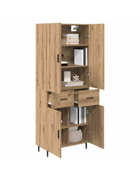 Credenza 2 pcs Rovere artigianale Legno Stratificato e Vetro