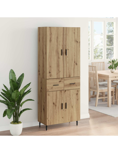 Credenza 2 pcs Rovere artigianale Legno Stratificato e Vetro