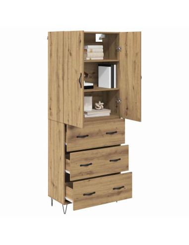 Credenza 2 pcs Rovere artigianale Legno ingegnerizzato e vetro