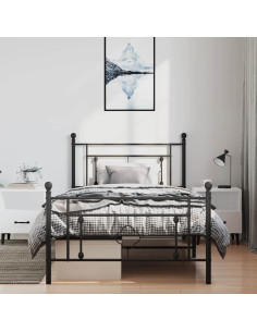 Giroletto con Testiera e Pediera Metallo Nero 100x200 cm 2