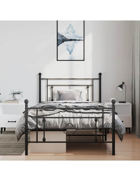 Giroletto con Testiera e Pediera Metallo Nero 100x200 cm