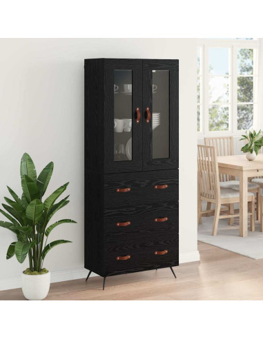 Armadietto alto con ripiano 2 pcs Rovere Nero Legno multistrato