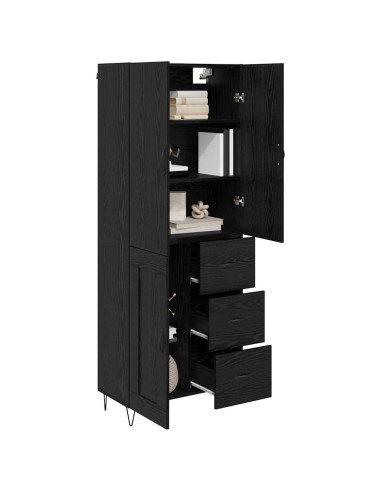 Credenza 2 pcs Rovere Nero Legno ingegnerizzato e vetro