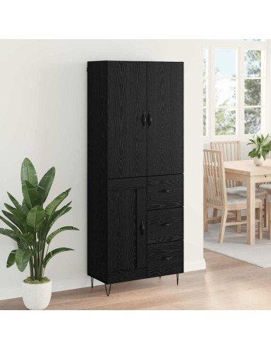 Credenza 2 pcs Rovere Nero Legno ingegnerizzato e vetro