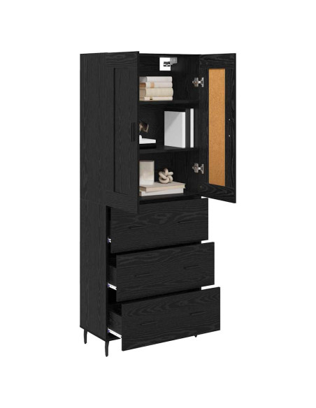 Credenza con cassetto 2 pcs Rovere Nero Legno multistrato