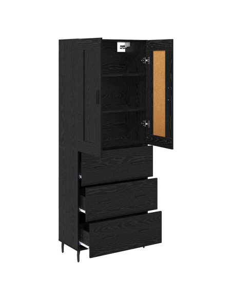 Credenza con cassetto 2 pcs Rovere Nero Legno multistrato