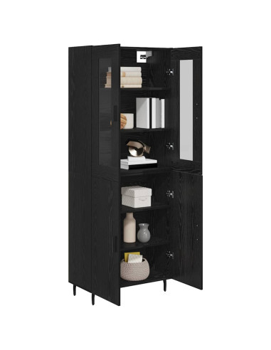 Credenza 2 pcs Rovere Nero Legno Stratificato e Vetro