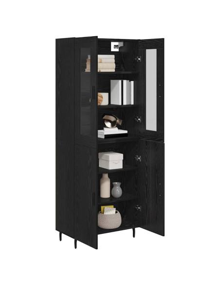 Credenza 2 pcs Rovere Nero Legno Stratificato e Vetro