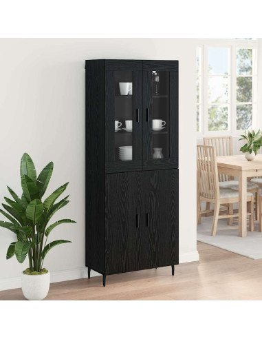 Credenza 2 pcs Rovere Nero Legno Stratificato e Vetro