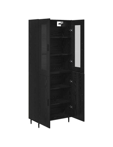 Credenza 2 pcs Rovere Nero Legno Stratificato e Vetro