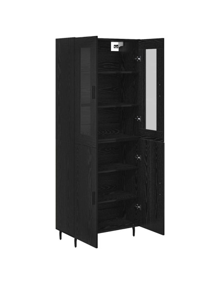 Credenza 2 pcs Rovere Nero Legno Stratificato e Vetro