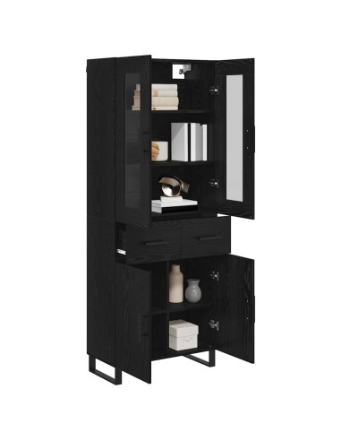 Credenza 2 pcs Rovere Nero Legno Stratificato e Vetro