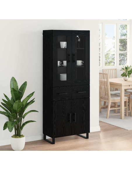 Credenza 2 pcs Rovere Nero Legno Stratificato e Vetro