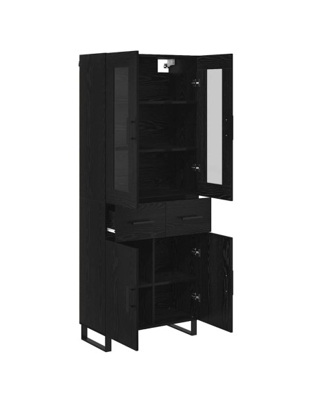 Credenza 2 pcs Rovere Nero Legno Stratificato e Vetro