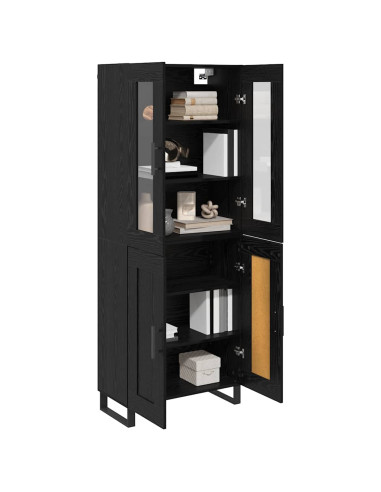 Credenza 2 pcs Rovere Nero Legno Stratificato e Vetro