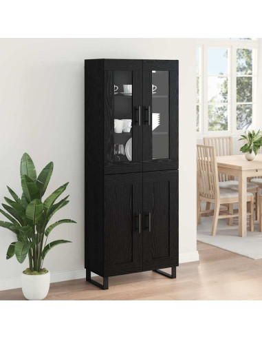 Credenza 2 pcs Rovere Nero Legno Stratificato e Vetro