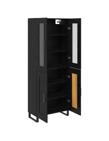 Credenza 2 pcs Rovere Nero Legno Stratificato e Vetro