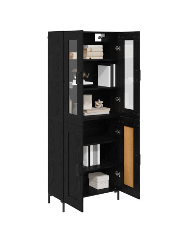 Credenza 2 pcs Rovere Nero Legno multistrato