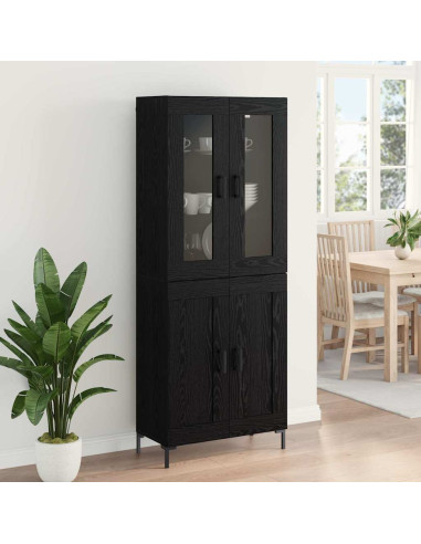 Credenza 2 pcs Rovere Nero Legno multistrato