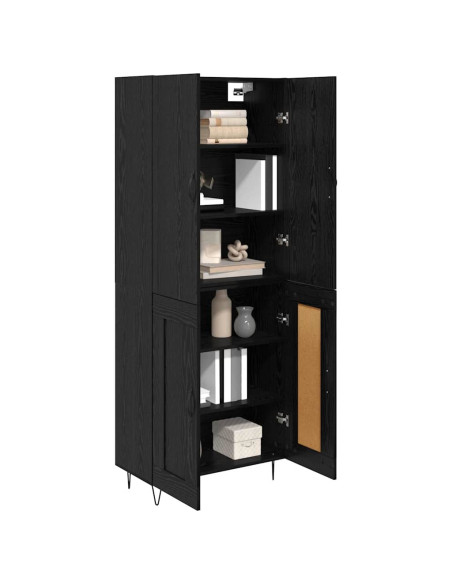 Credenza 2 pcs Rovere Nero Legno ingegnerizzato e vetro