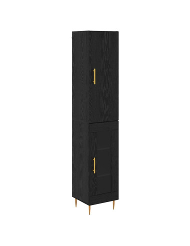Credenza 2 pcs Rovere Nero Legno multistrato