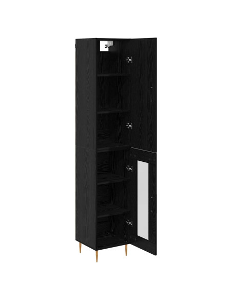 Credenza 2 pcs Rovere Nero Legno multistrato