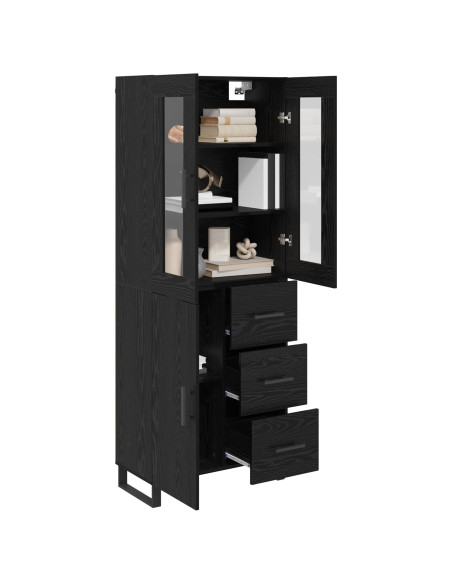 Credenza 2 pcs Rovere Nero Legno Stratificato e Vetro