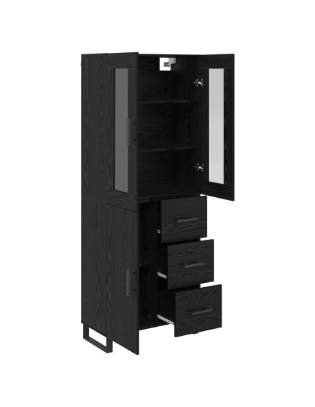 Credenza 2 pcs Rovere Nero Legno Stratificato e Vetro