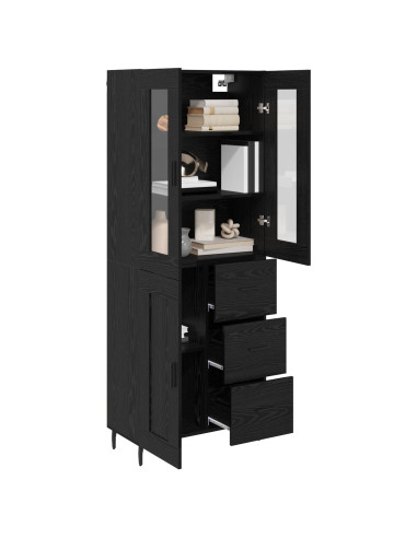 Credenza 2 pcs Rovere Nero Legno Stratificato e Vetro