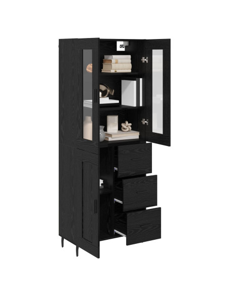 Credenza 2 pcs Rovere Nero Legno Stratificato e Vetro