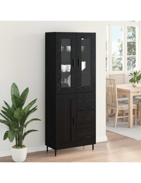 Credenza 2 pcs Rovere Nero Legno Stratificato e Vetro