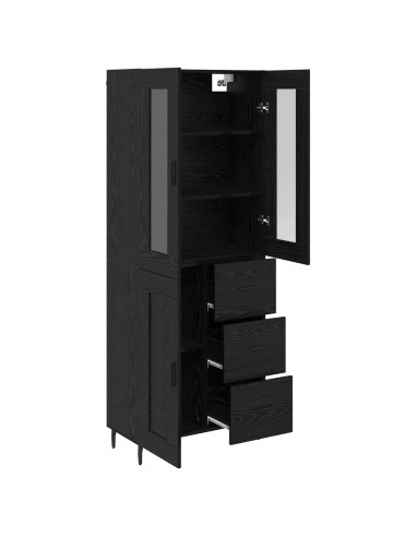 Credenza 2 pcs Rovere Nero Legno Stratificato e Vetro