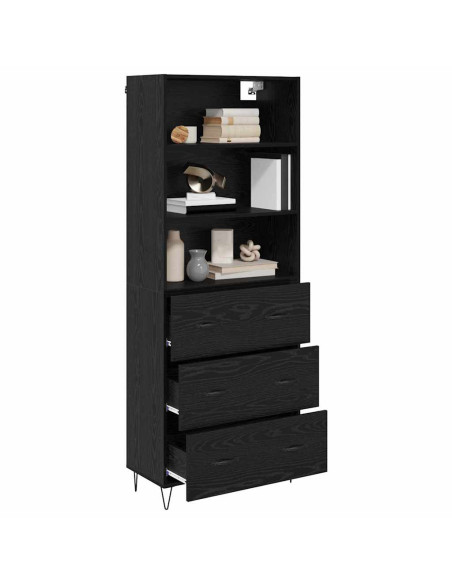 Credenza con cassetto 2 pcs Rovere Nero Legno multistrato