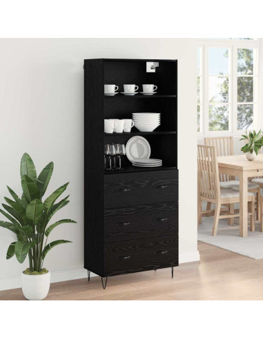 Credenza con cassetto 2 pcs Rovere Nero Legno multistrato