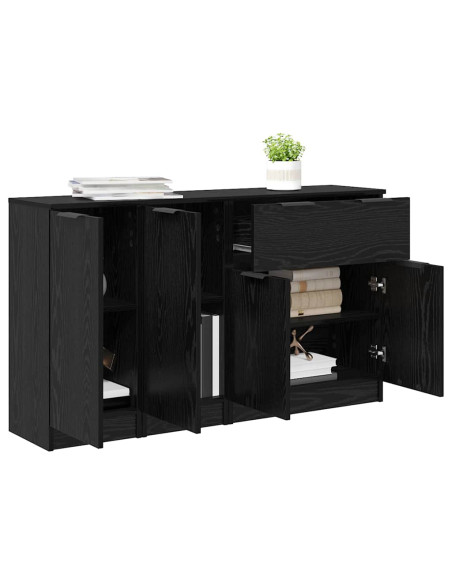 Credenza con cassetto 3 pcs Rovere nero Legno multistrato