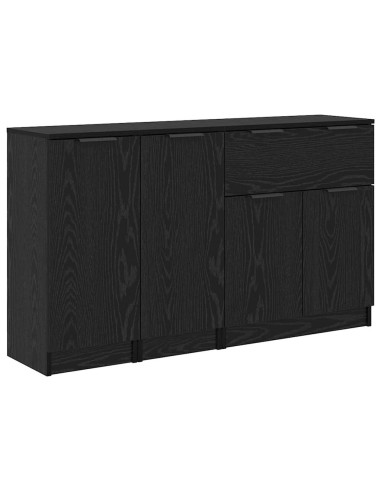 Credenza con cassetto 3 pcs Rovere nero Legno multistrato