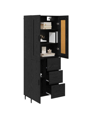 Credenza con cassetto 2 pcs Rovere Nero Legno multistrato