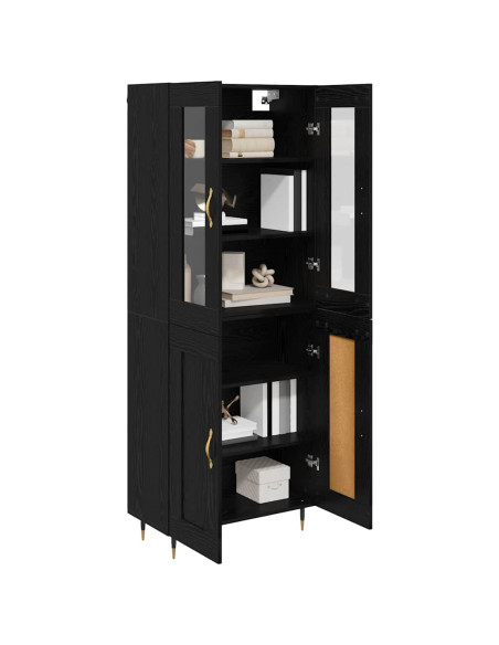 Credenza 2 pcs Rovere Nero Legno multistrato